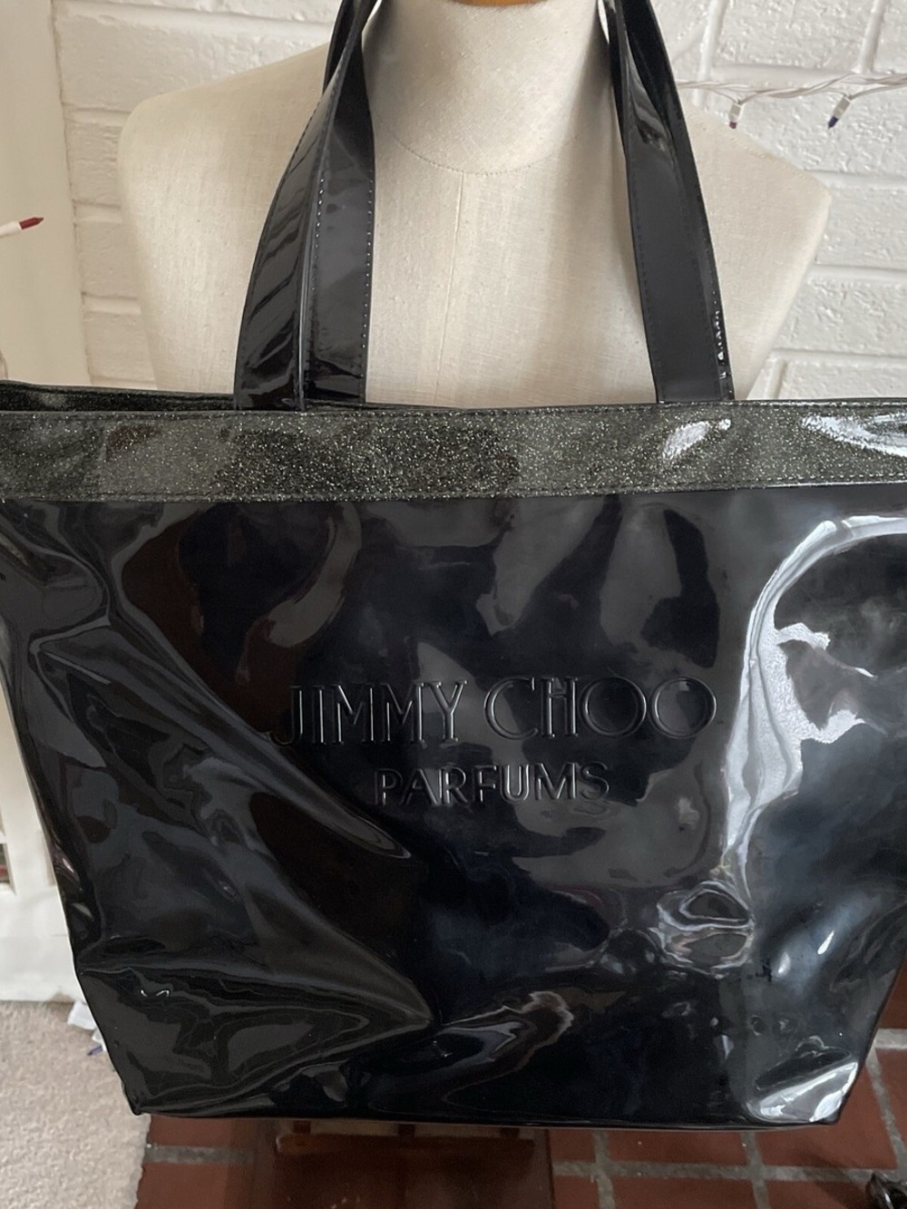 Jimmy Choo Black Patent Tote with Glitter Trim
